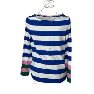Beautiful Boden Ella Long Sleeve Breton Gallery Blue, Emerald Cuff BLOUSE size 6
